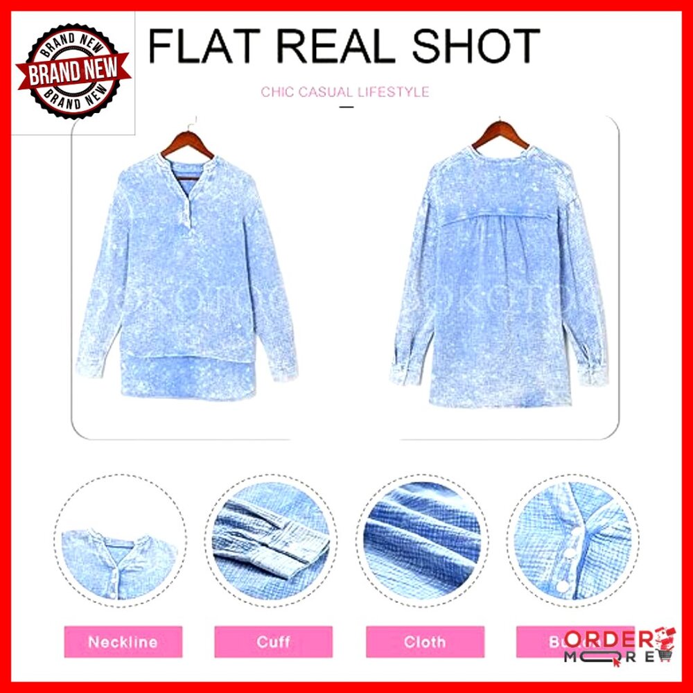 Oversized Button-Down Blouse With V-Neck And Long… - image 5